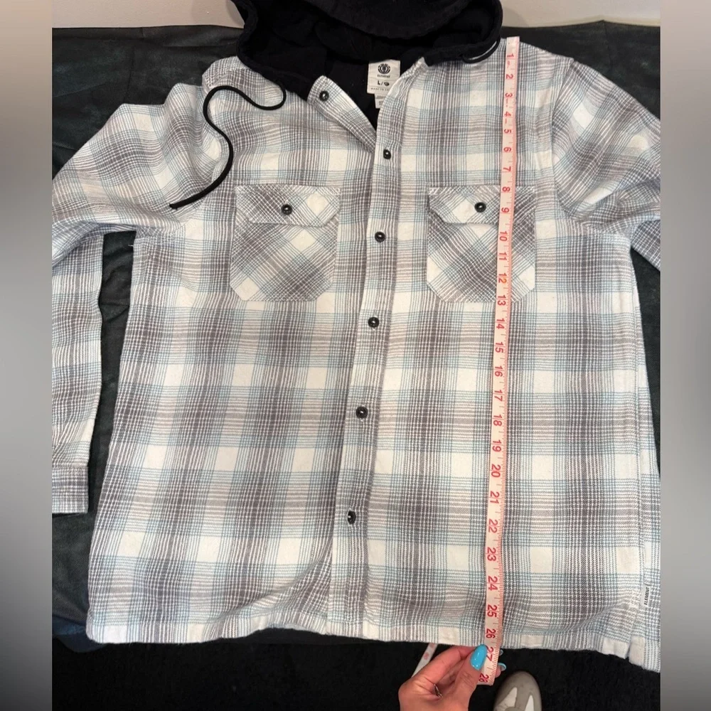 🔥Element Men's Plaid Hooded Shirt Jacket - Light Blue & Gray Size L🔥